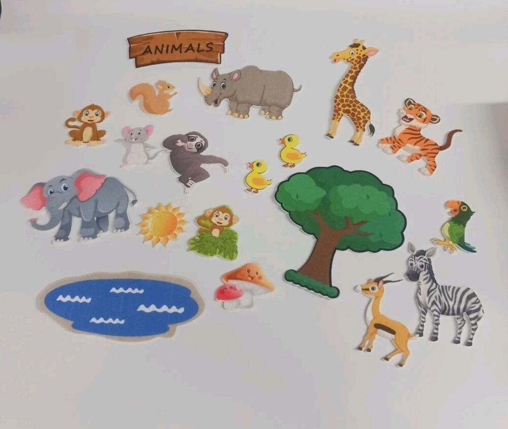 Flannel Felt Board Storytelling Animals Jungle Zoo 19 Piece Set Classroom
